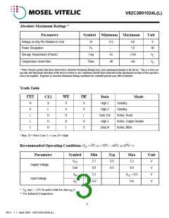 浏览型号V62C3801024L-70V的Datasheet PDF文件第3页