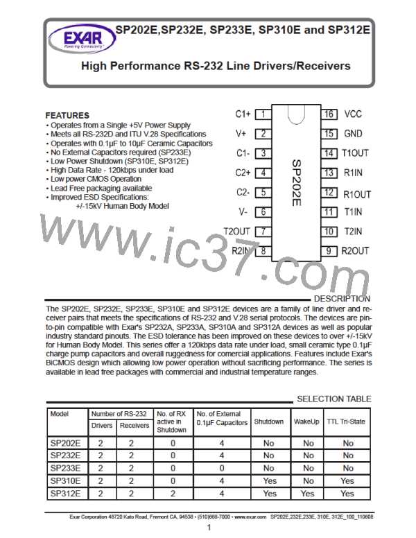 SP202EEN-L/TR (EXAR) PDF技术资料下载SP202EEN-L/TR 供应信息IC