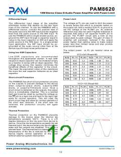 浏览型号PAM8620的Datasheet PDF文件第12页