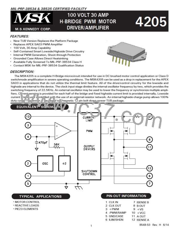 MSK4205H (ANAREN) PDF技术资料下载 MSK4205H 供应信息 IC Datasheet 数据表 (1/9 页)-芯三七